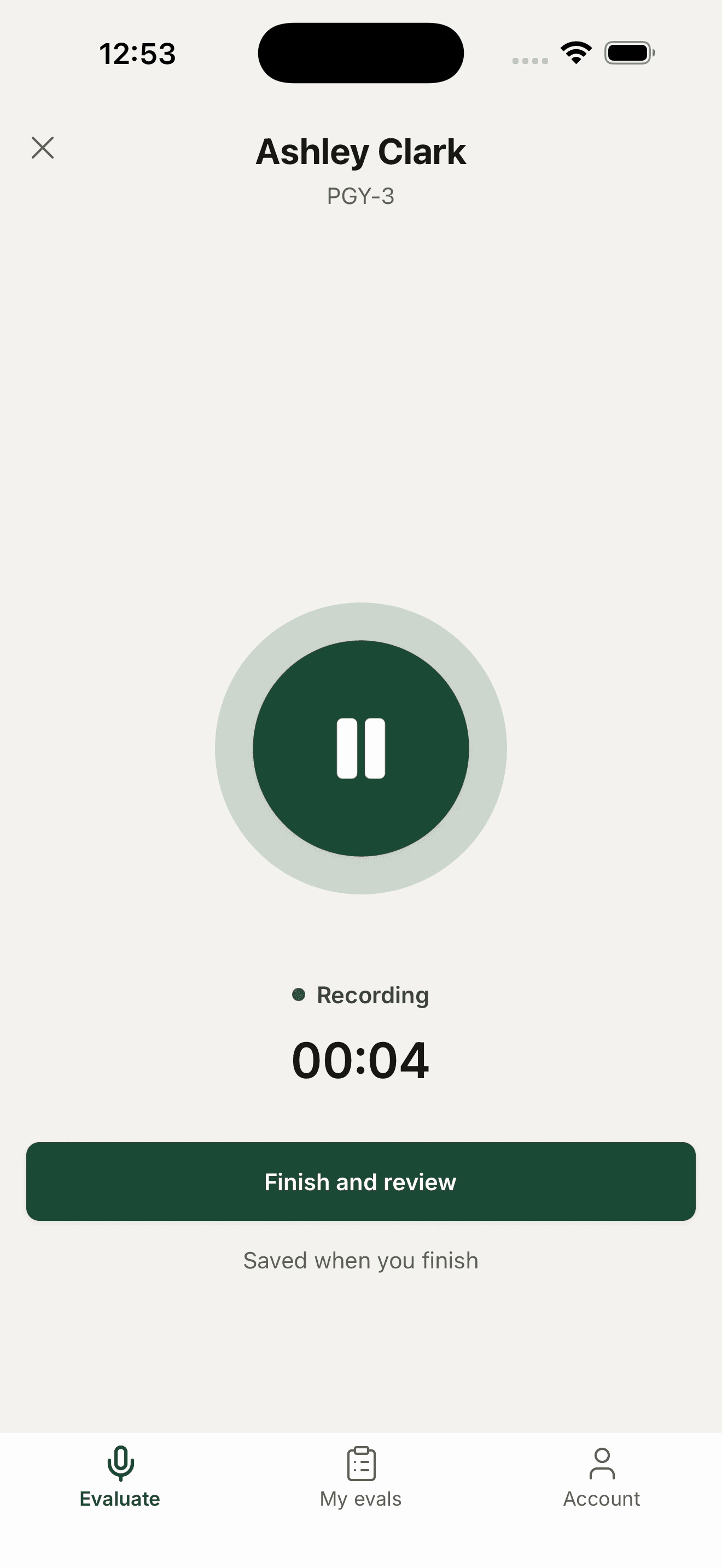Recording in progress — the timer runs while the attending speaks their feedback